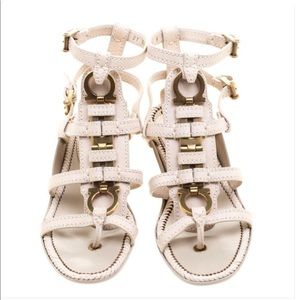 Salvatore Ferragamo Beige Leather Sharise Gladiator Sandals Size 10.5. NWT